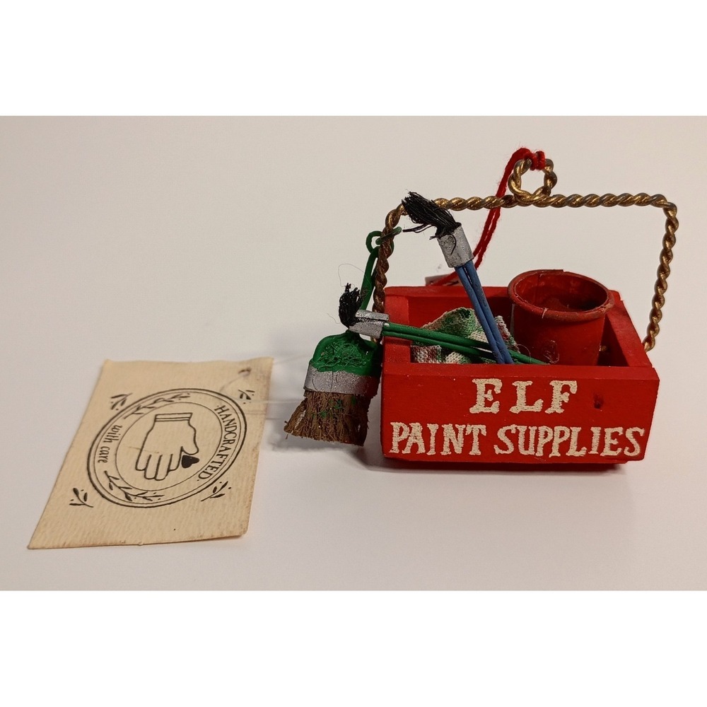 Vtg Midwest Importers Wooden Elf Paint Supplies Christmas Ornament Handcrafted